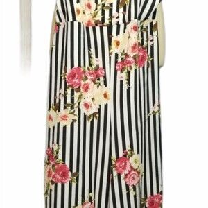 Love Nation Women's Jumpsuit Stripes and Floral Open Back Dressy Medium